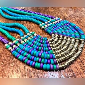 Vintage Colorful Wood Beaded Necklace
